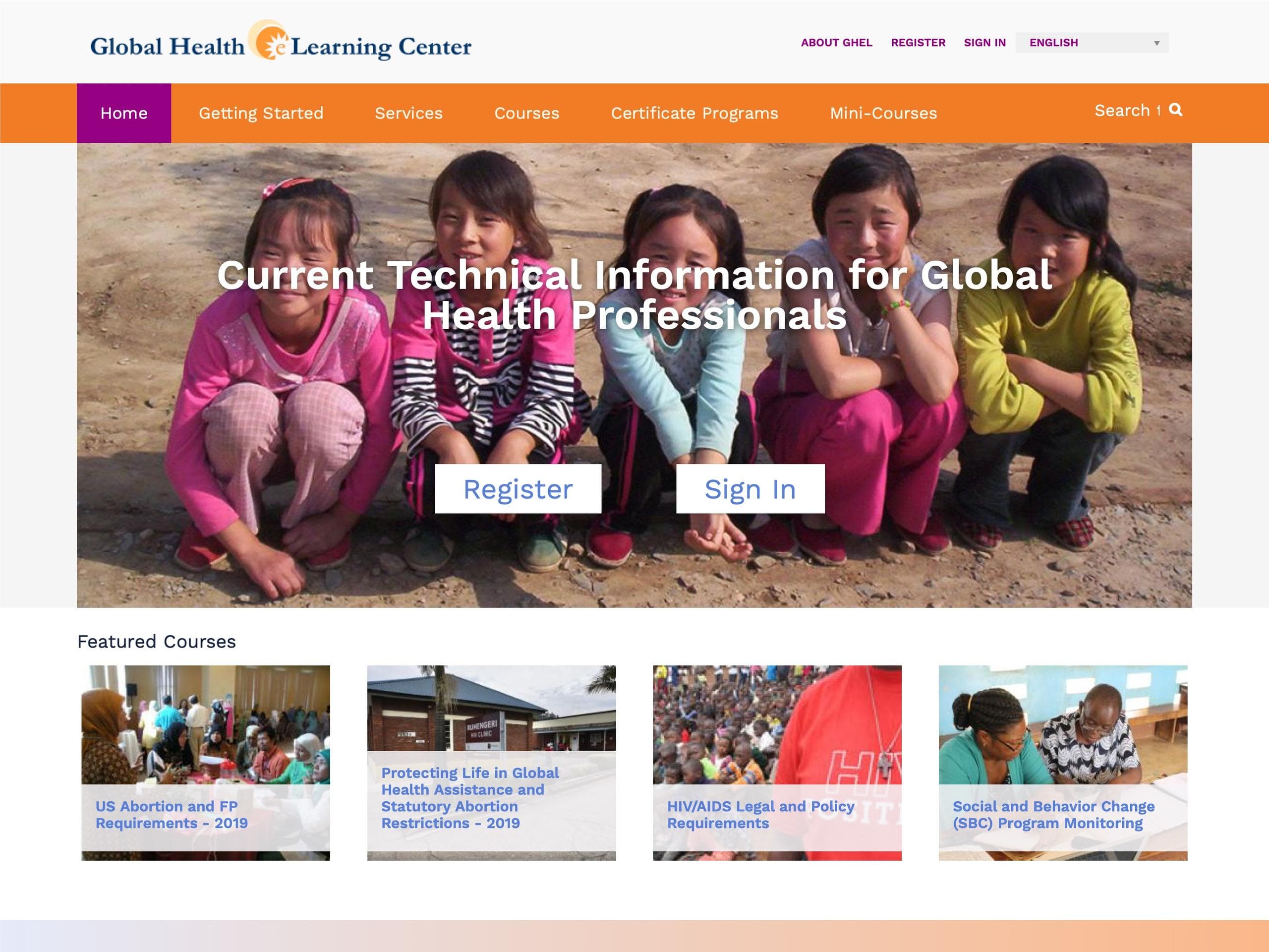 Screen shot of Global Health eLearnibng Center.
